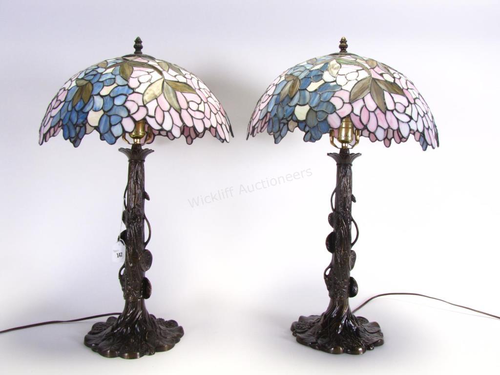 Appraisal: A pair of bronze lamp bases lily pad motif decoration