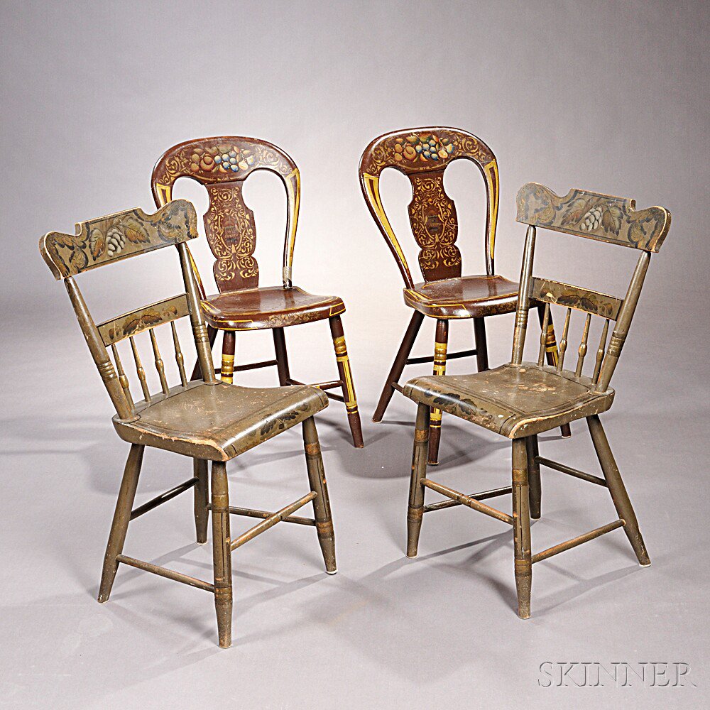 Appraisal: Two Pairs of Painted Chairs Pennsylvania c - a pair