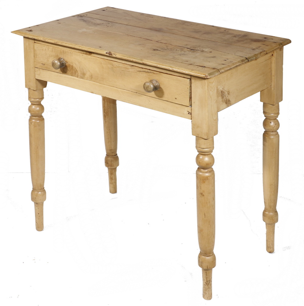 Appraisal: SCRUBBED PINE SIDE TABLE Scrubbed pine turned leg one drawer