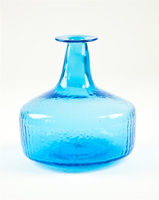 Appraisal: Blenko Blue Crystal Bottle Vase with textured surface H