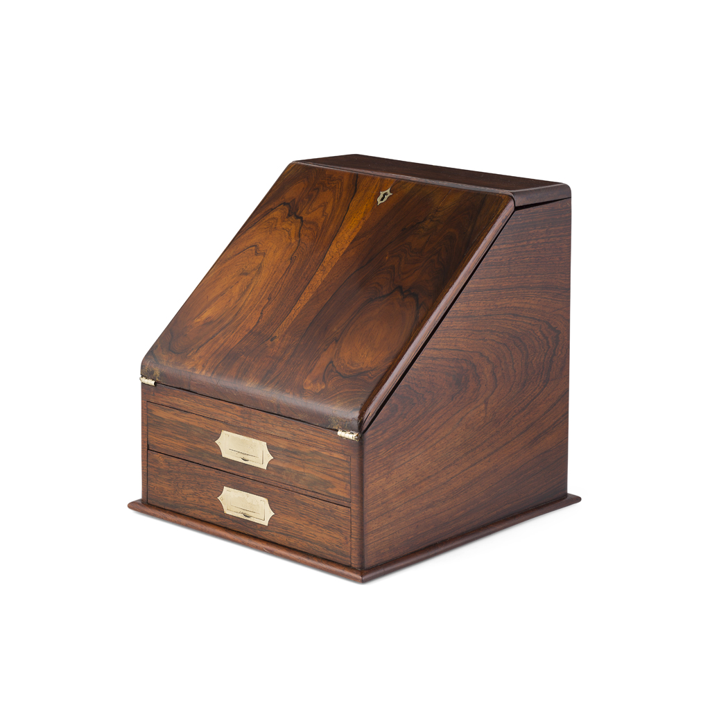 Appraisal: VICTORIAN ROSEWOOD STATIONERY BOX AND WRITING SLOPE MID TH CENTURY