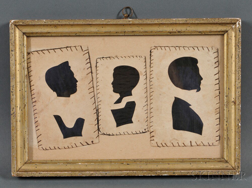 Appraisal: Three Family Silhouettes in a Common Frame America c hollow-cut