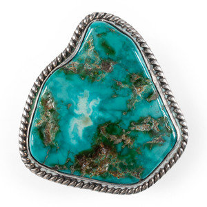 Appraisal: Sam Lovato Kewa - Silver and Turquoise Nugget Pendant marked