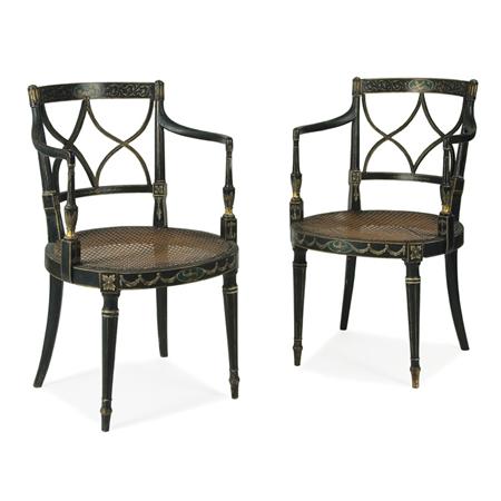 Appraisal: Pair of Regency Painted and Parcel Gilt Armchairs Estimate -