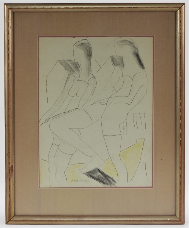 Appraisal: AGNES WEINRICH ABSTRACT NUDES DRAWING Massachusetts Iowa - Depicts two