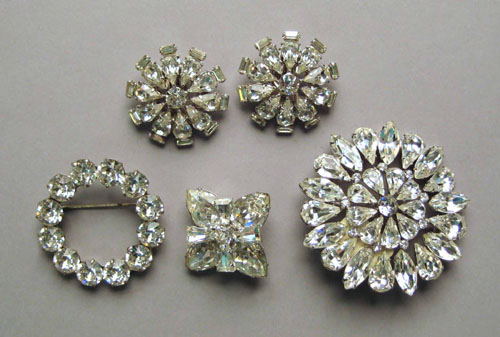 Appraisal: Weiss rhinestone jewelry to include brooches and a pair of