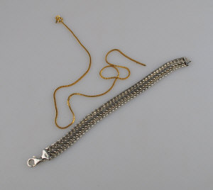 Appraisal: ct yellow gold foxtail chain to w silver mesh bracelet