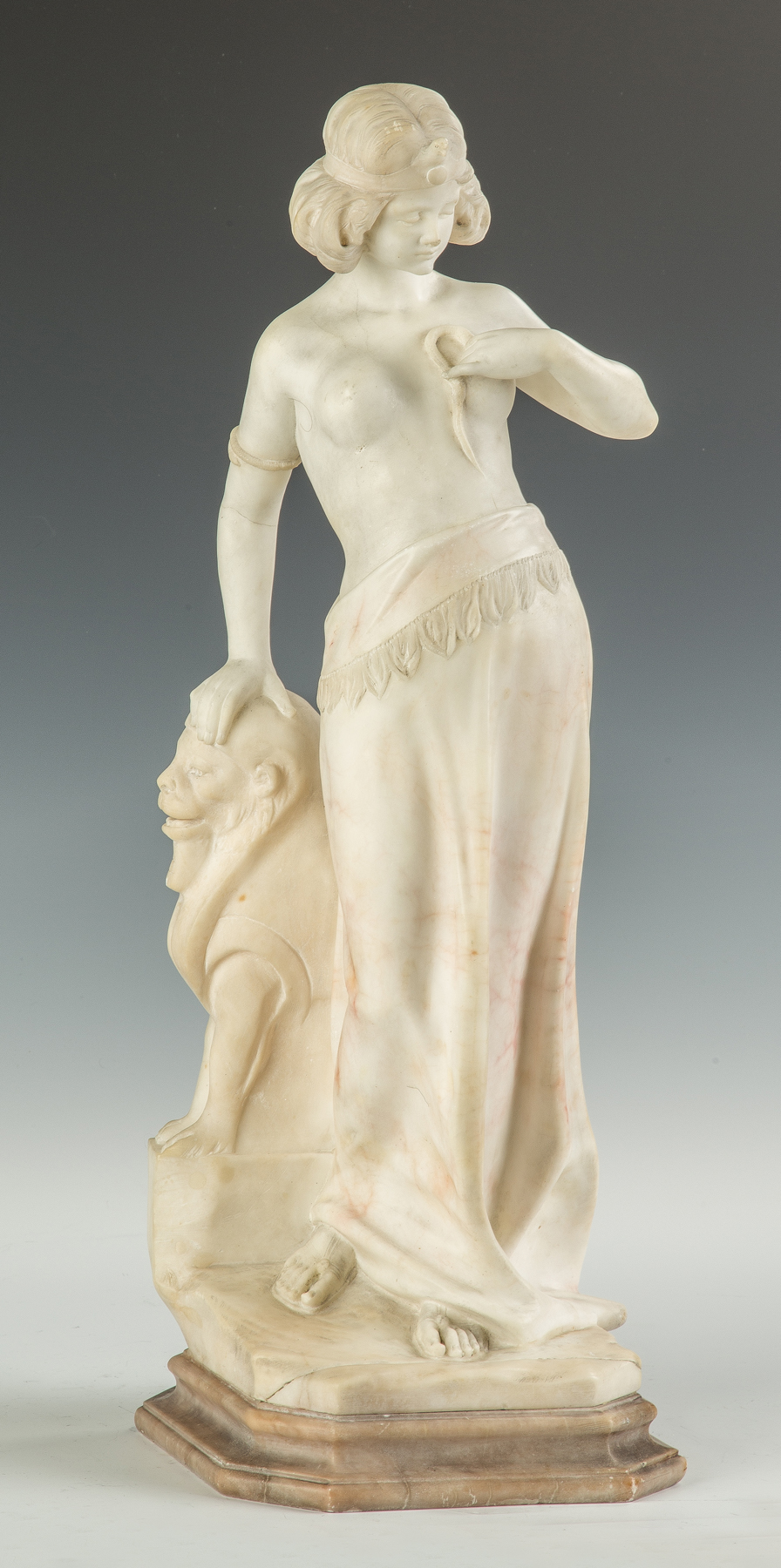 Appraisal: Alabaster Sculpture of a Middle Eastern Lady with Lion th