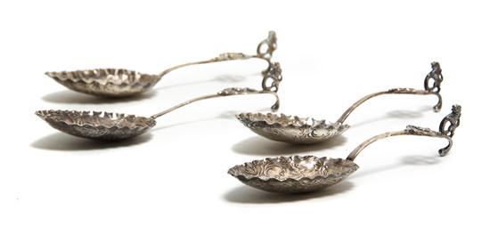 Appraisal: Set of Four Cased Continental Silver Spoons each with lion