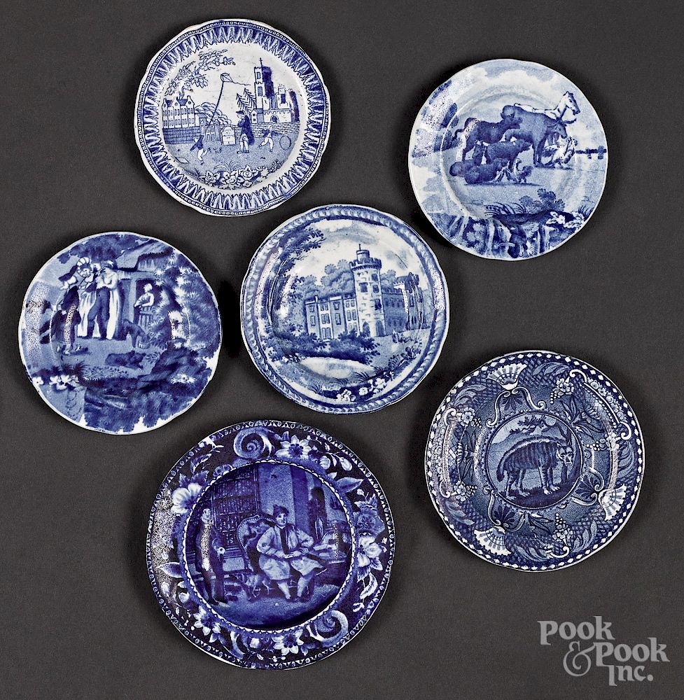 Appraisal: Six blue Staffordshire cup and toddy plates Exclusive on Bidsquare