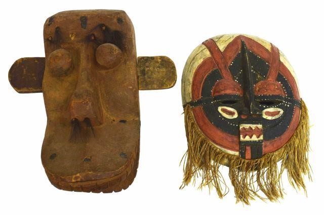 Appraisal: lot of West African carved figural masks of circular form