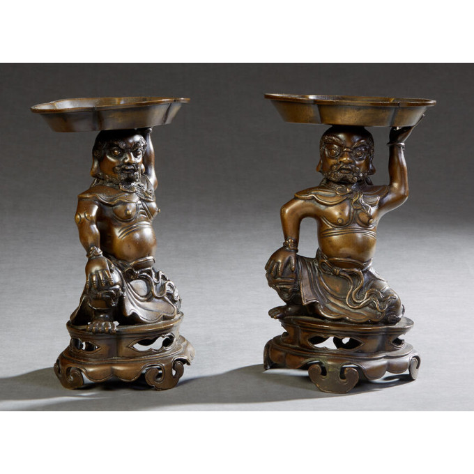 Appraisal: Pair of Oriental Patinated Bronze Figures early th c of