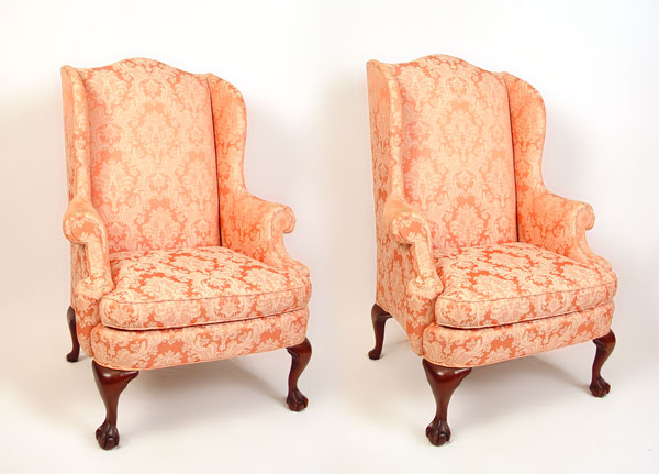 Appraisal: PAIR HICKORY CHAIR WING CHAIRS Structurally sound fabric is slightly