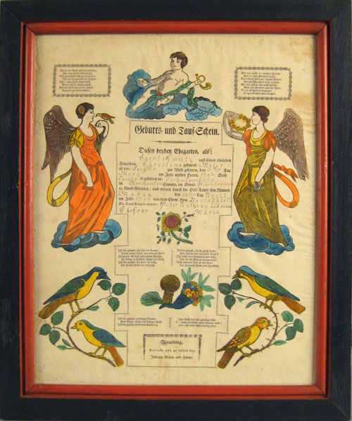 Appraisal: Reading Pennsylvania printed and hand colored fraktur by Johann Ritter