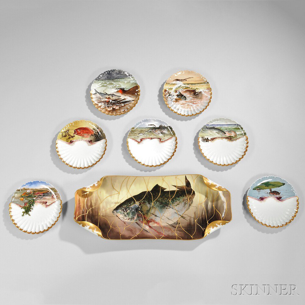 Appraisal: Thirteen-piece Rutherford B Hayes Presidential Fish Service France c enamel