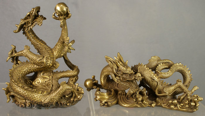 Appraisal: Pr cast bronze dragon grasping the pearl figures light patination