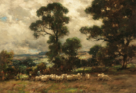 Appraisal: Owen Bowen British - Shepherd with Flock in a Highland