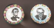 Appraisal: American President Paperweights Pair of possibly Schneider glass paperweights feature