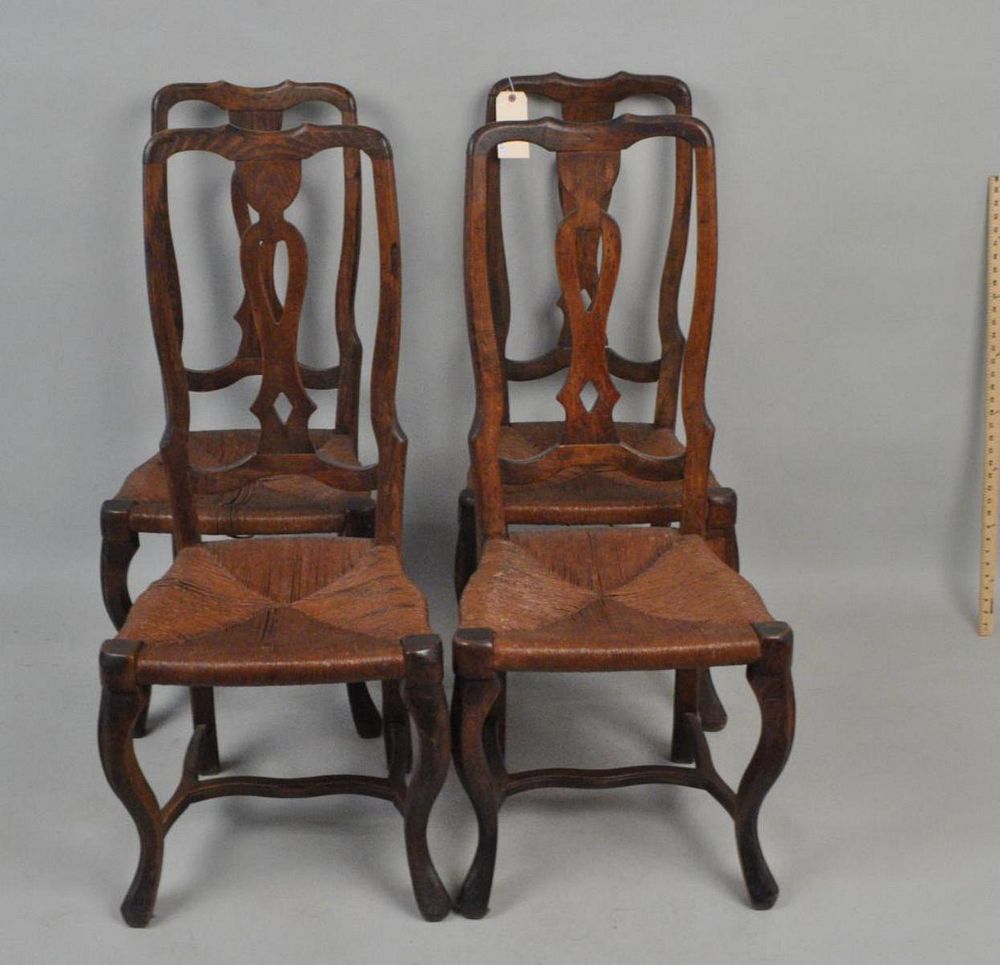 Appraisal: Set Four Continental Queen Anne Side Chairs fruitwood with pierced