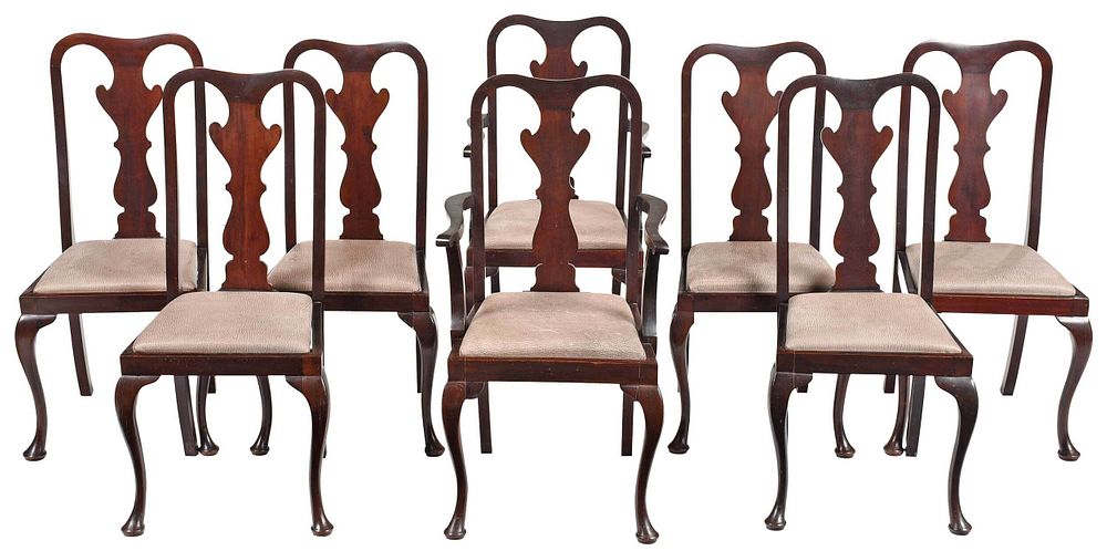 Appraisal: Set Eight Queen Anne Style Mahogany Dining Chairs early th