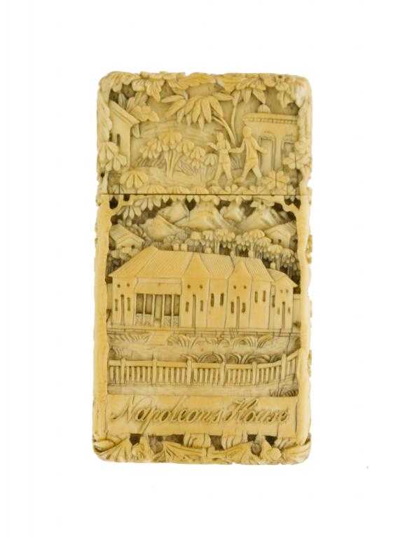 Appraisal: A CHINESE CARVED IVORY CARD CASE AND COVER CARVED ON