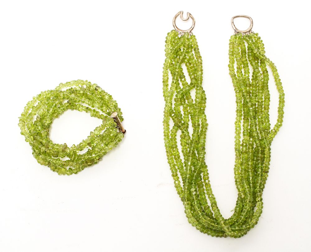 Appraisal: Peridot Multi-Strand Necklace Bracelet Faceted peridot seven multi-strand necklace and