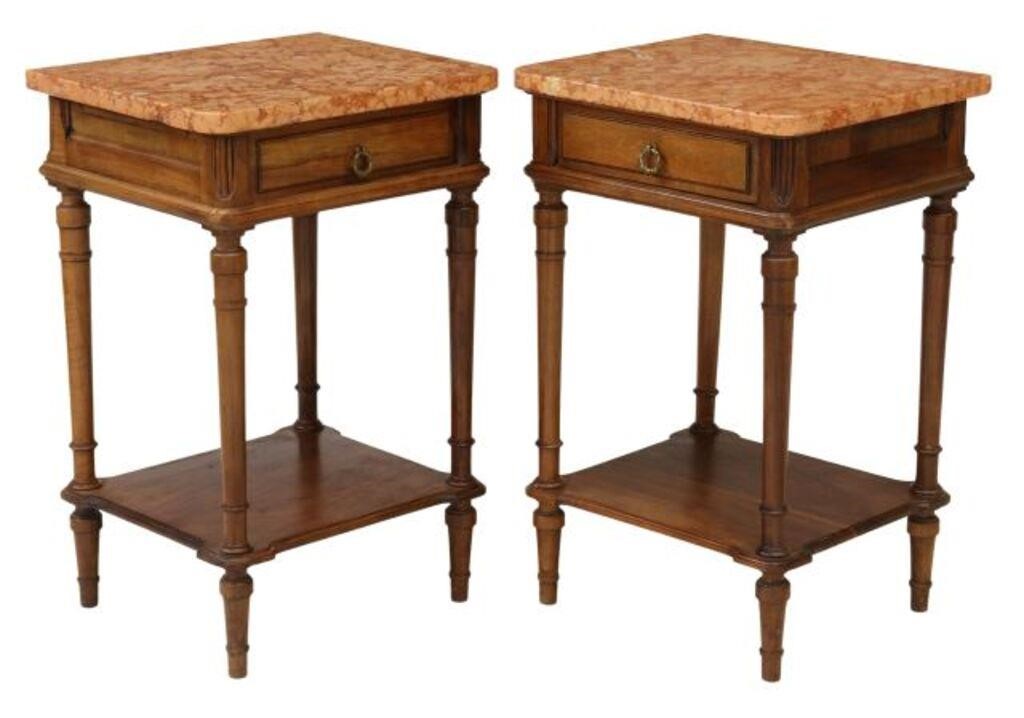 Appraisal: pair French marble-top walnut nightstands early th c single drawer