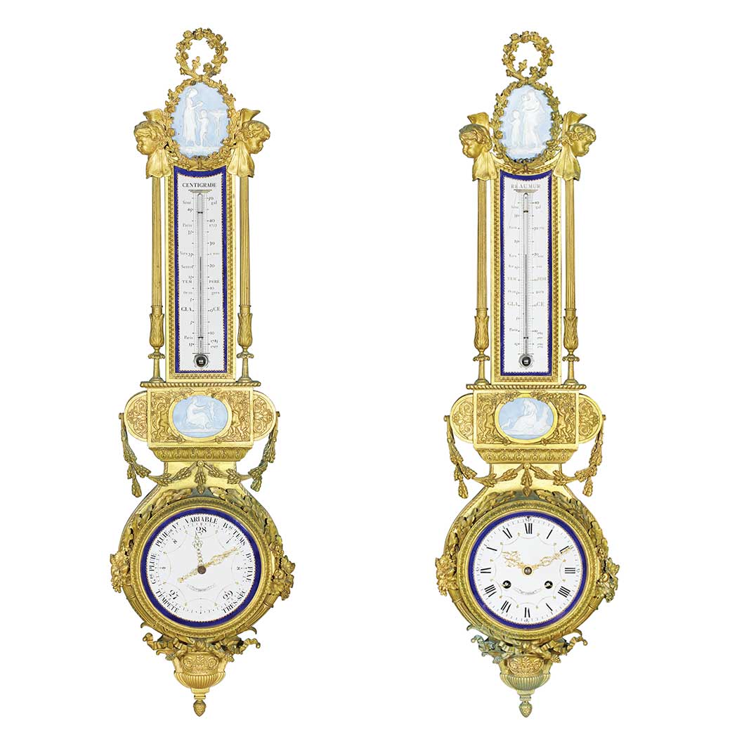 Appraisal: Louis XVI Style Gilt-Bronze Cartel Clock and Barometer Henry Dasson