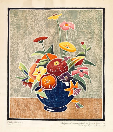 Appraisal: MARIE PERRAULT Wildflowers Color woodcut on Japan paper circa x