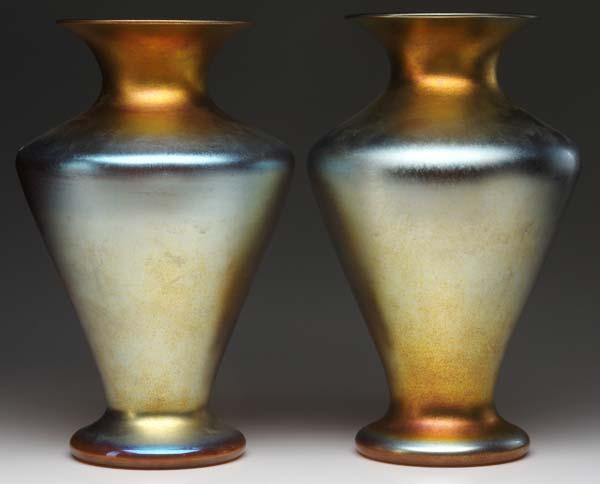 Appraisal: DURAND Pair of gold iridescent large baluster vases Silver engraved