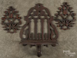 Appraisal: Three Victorian fretwork hanging shelves largest - '' h ''