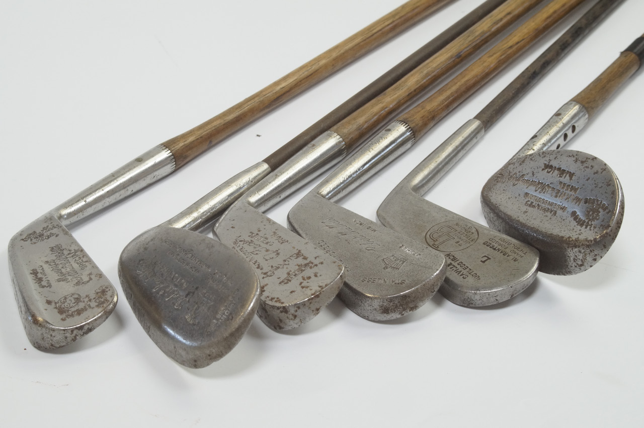 Appraisal: Six iron bladed hickory shaft golf clubs AF