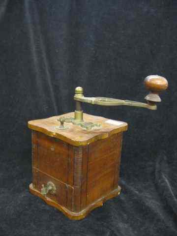 Appraisal: Victorian Coffee Grinder inlaid wood with brass trim top crank