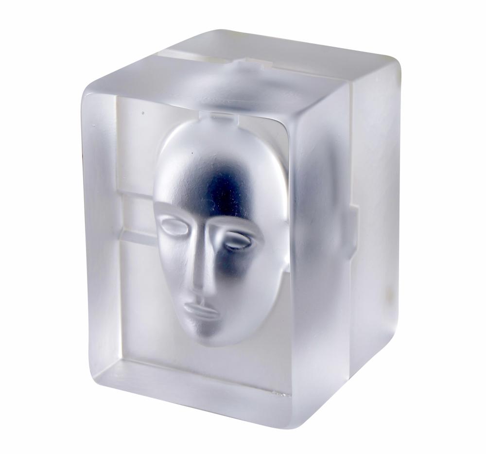 Appraisal: KOSTA BODA MOLDED GLASS FACE BOXtwo part box revealing colored