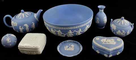 Appraisal: SEVEN WEDGWOOD BLUE WHITE JASPER PIECES including a 'Dancing Hours'