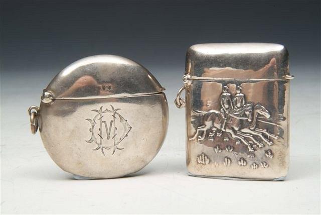 Appraisal: A SILVER VESTA CASE impressed with two horses and riders