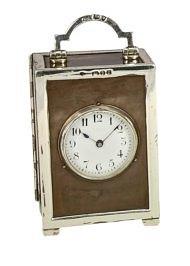 Appraisal: An abalone and silver mounted miniature carriage clock with swing