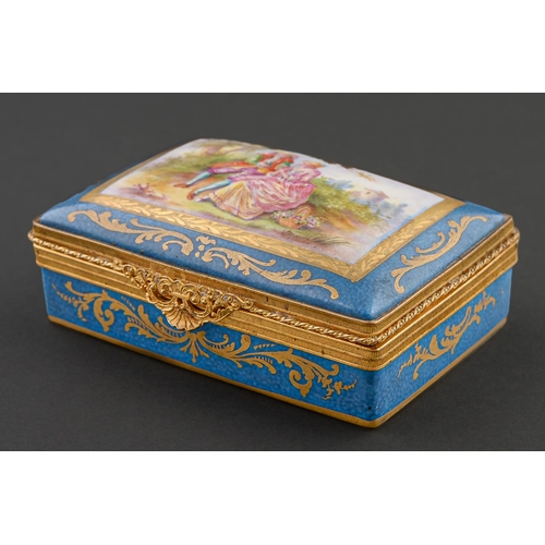 Appraisal: A giltmetal mounted Limoges box th c painted with lovers