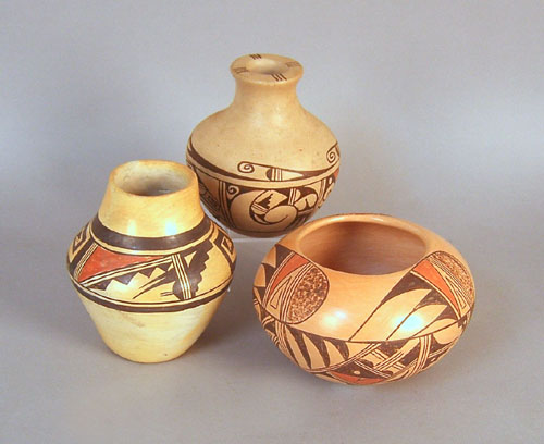 Appraisal: Three Hopi pottery vessels h two signed Polacca and David