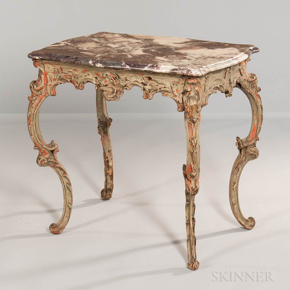 Appraisal: Louis XV Painted Marble-top Center Table Louis XV Painted Marble-top