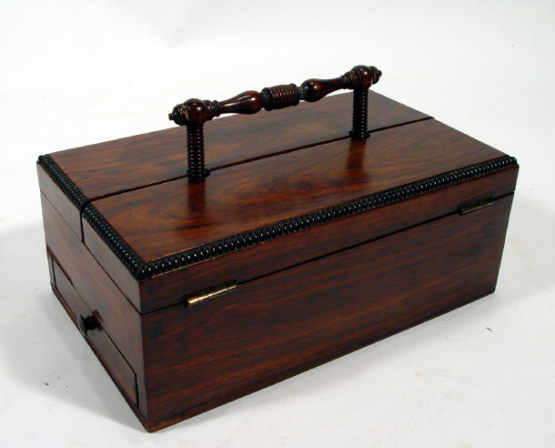 Appraisal: Rosewood writing box with hinged twin divisional lid and side