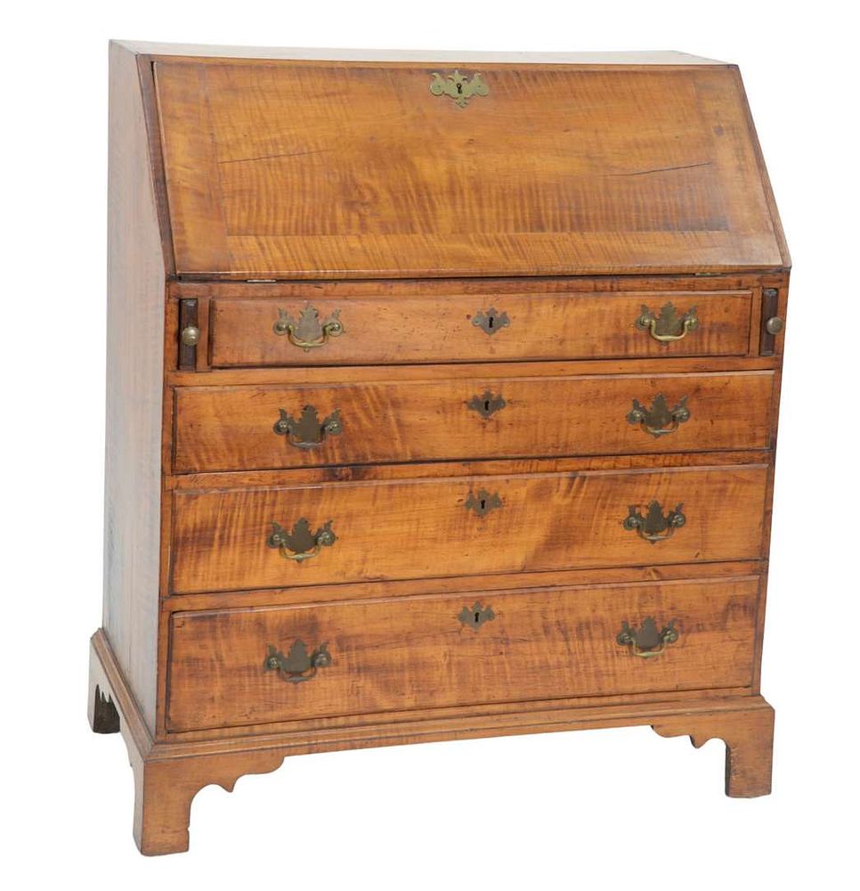 Appraisal: Chippendale Tiger Maple Desk having slant front over four drawers