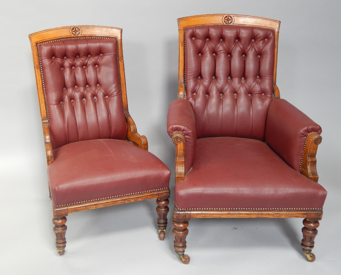 Appraisal: A pair of Victorian ladies and gents open armchairs with