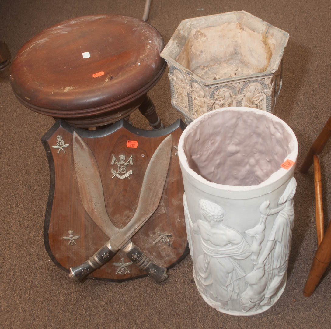 Appraisal: Four assorted items including pottery column pair of souvenir knives