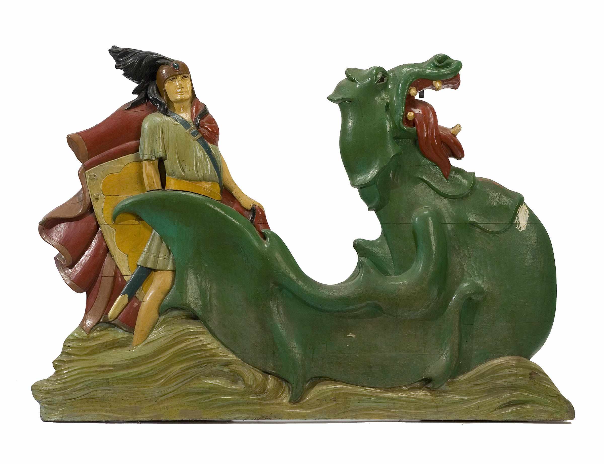 Appraisal: A carved and painted chariot side depicting Saint George and