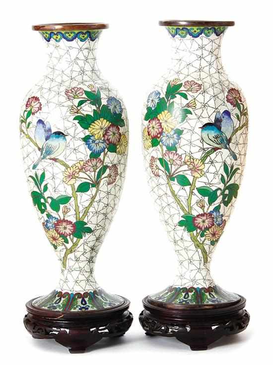 Appraisal: Pair Chinese cloisonne vases late Qing Dynasty baluster form vessel