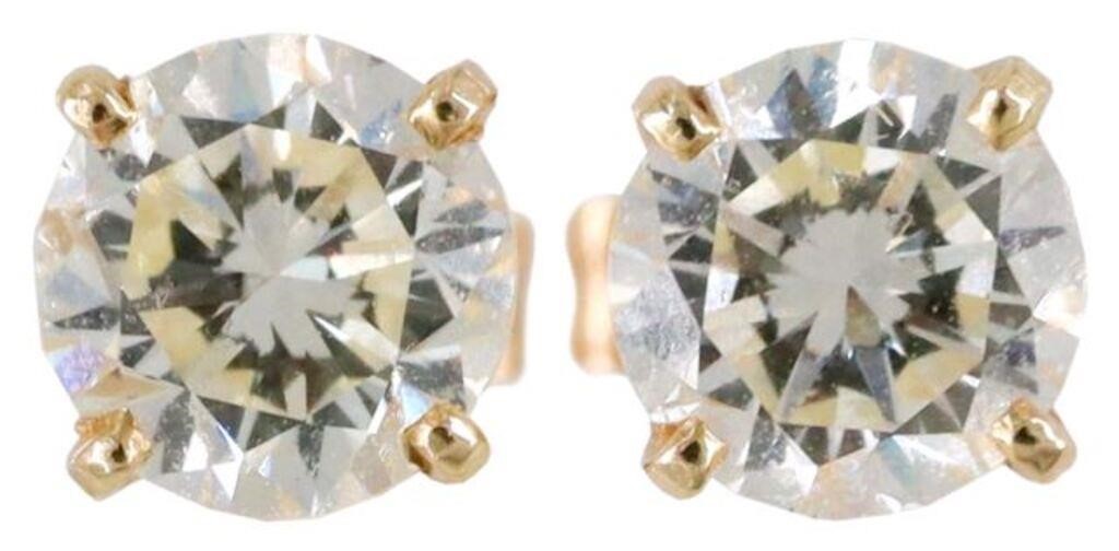 Appraisal: pair Estate kt yellow gold diamond stud earrings approx cttw