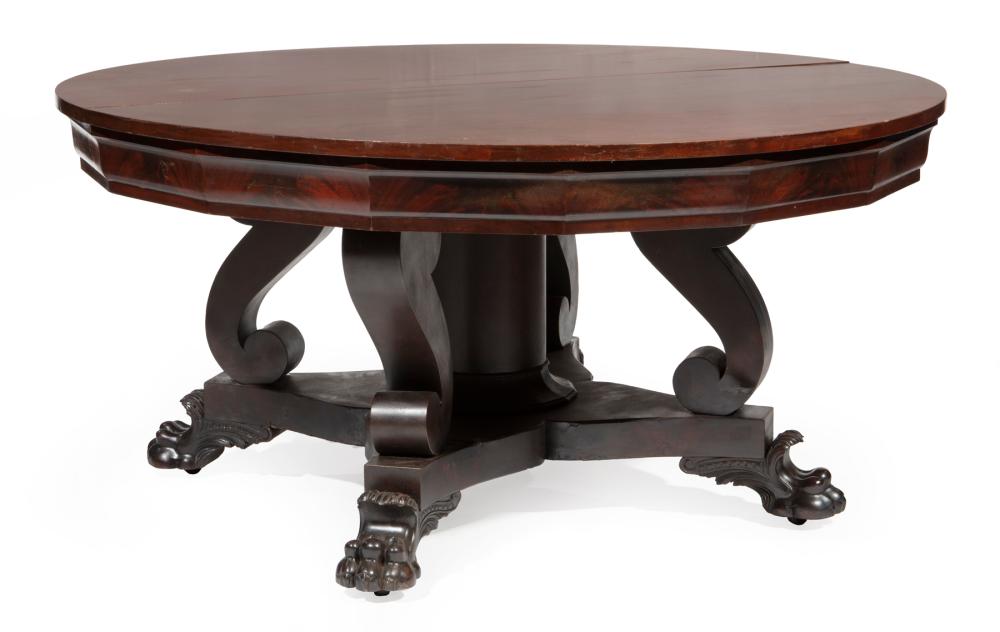 Appraisal: American Late Classical Carved Mahogany Banquet Table c associated circular