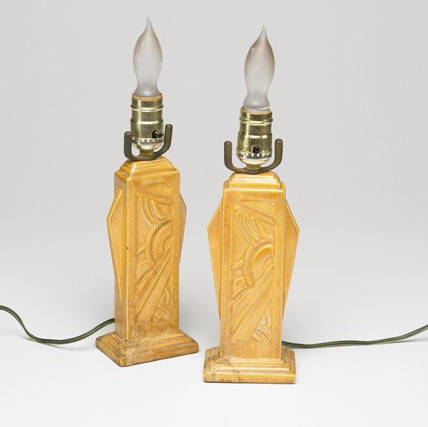 Appraisal: COWAN Pair of lamps in butterscotch glaze with Art Deco