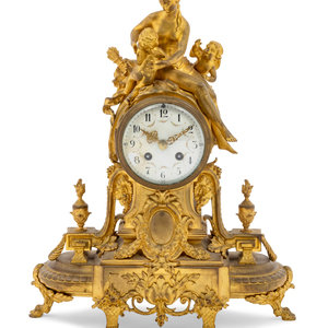 Appraisal: A French Gilt Bronze Figural Mantel Clock Late th Century